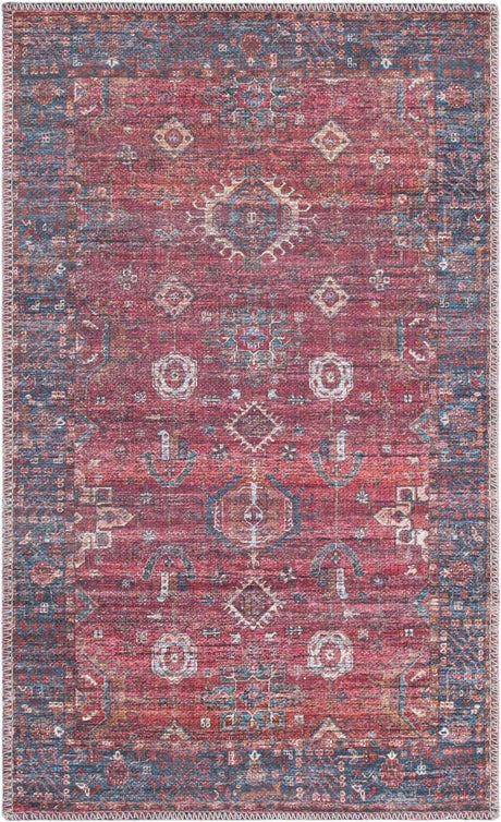 Washable Antique Red 2' x 3' 1 Maahru Rectangle Area Rug Easy to Clean Stain Resistant & Durable Polyester Chenille Carpet for Living, Dining, Bedrooms, Kitchen for Sale at Rug Engine