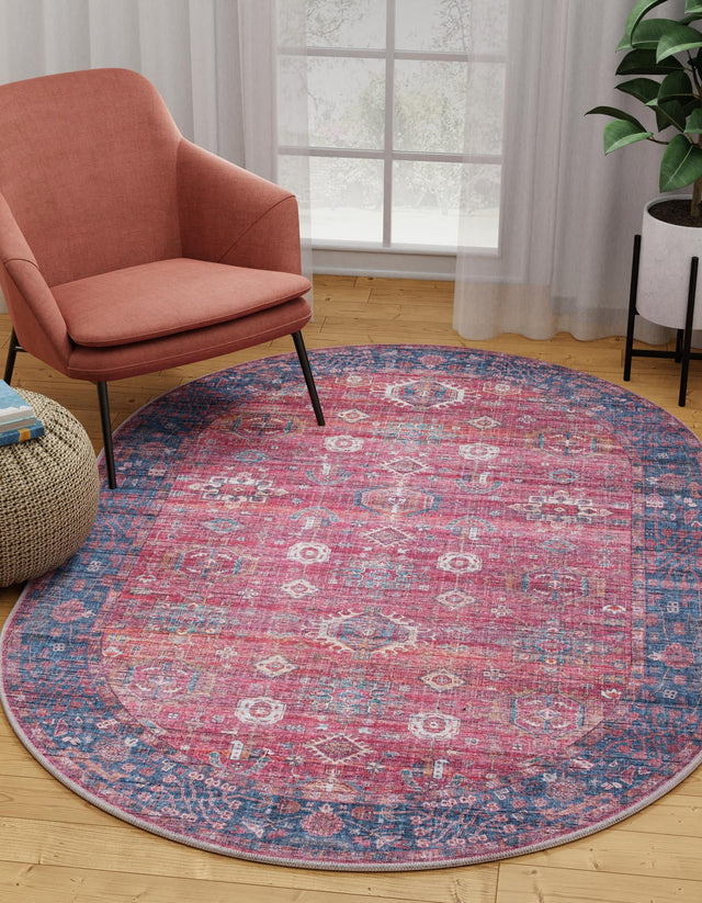 Washable Antique Red 2' x 3' 1 Maahru Oval Area Rug Easy to Clean Stain Resistant & Durable Polyester Chenille Carpet for Living, Dining, Bedrooms, Kitchen for Sale at Rug Engine