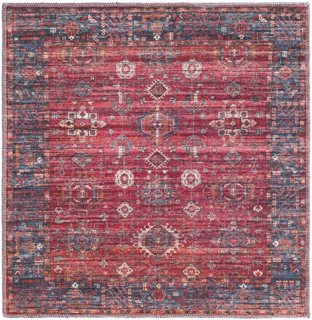 Washable Antique Red 3' 3 x 3' 3 Maahru Square Area Rug Easy to Clean Stain Resistant & Durable Polyester Chenille Carpet for Living, Dining, Bedrooms, Kitchen for Sale at Rug Engine