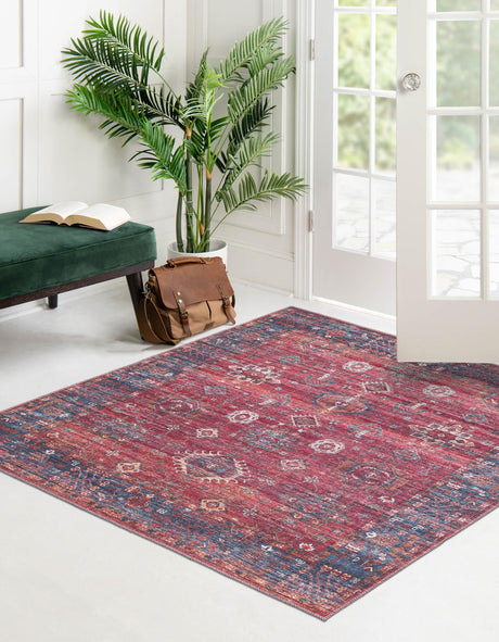 Washable Antique Red 3' 3 x 3' 3 Maahru Square Area Rug Easy to Clean Stain Resistant & Durable Polyester Chenille Carpet for Living, Dining, Bedrooms, Kitchen for Sale at Rug Engine