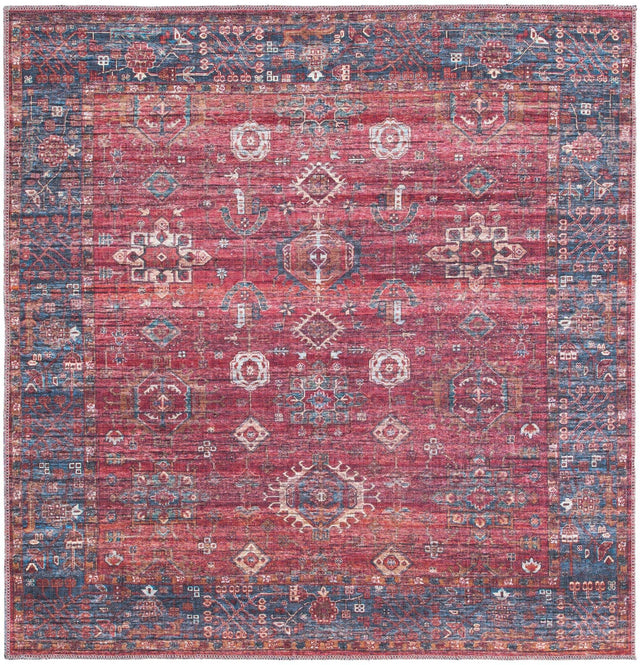 Washable Antique Red 5' 3 x 5' 3 Maahru Square Area Rug Easy to Clean Stain Resistant & Durable Polyester Chenille Carpet for Living, Dining, Bedrooms, Kitchen for Sale at Rug Engine