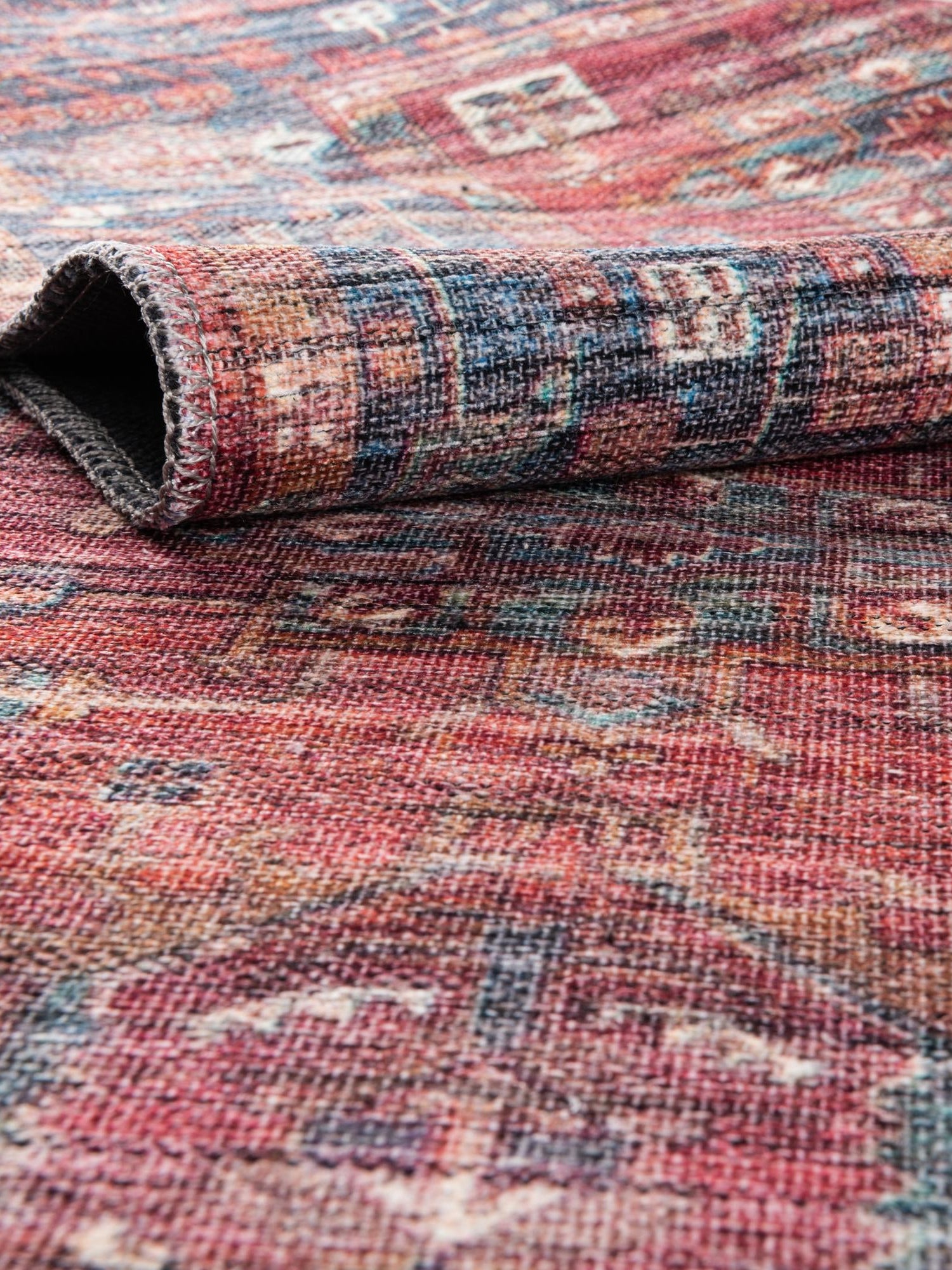 Washable Antique Red 7' 3 x 7' 3 Maahru Square Area Rug Easy to Clean Stain Resistant & Durable Polyester Chenille Carpet for Living, Dining, Bedrooms, Kitchen for Sale at Rug Engine