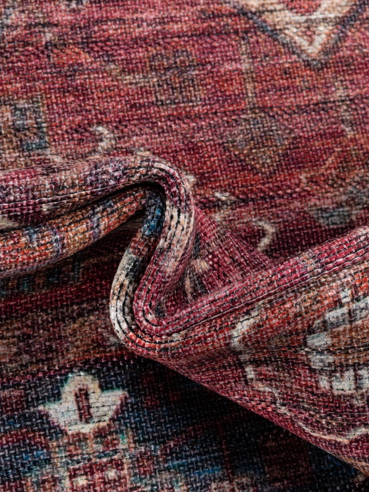 Washable Antique Red 3' 3 x 3' 3 Maahru Square Area Rug Easy to Clean Stain Resistant & Durable Polyester Chenille Carpet for Living, Dining, Bedrooms, Kitchen for Sale at Rug Engine