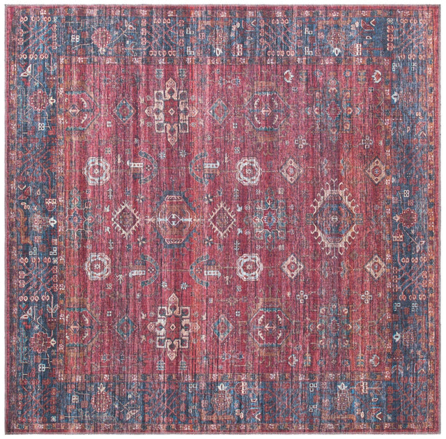 Washable Antique Red 7' 3 x 7' 3 Maahru Square Area Rug Easy to Clean Stain Resistant & Durable Polyester Chenille Carpet for Living, Dining, Bedrooms, Kitchen for Sale at Rug Engine