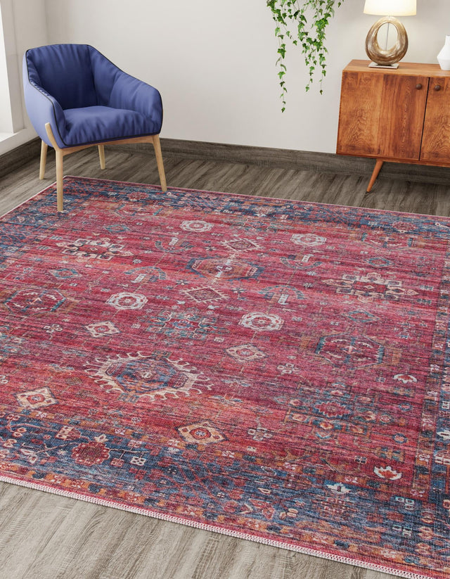 Washable Antique Red 5' 3 x 5' 3 Maahru Square Area Rug Easy to Clean Stain Resistant & Durable Polyester Chenille Carpet for Living, Dining, Bedrooms, Kitchen for Sale at Rug Engine