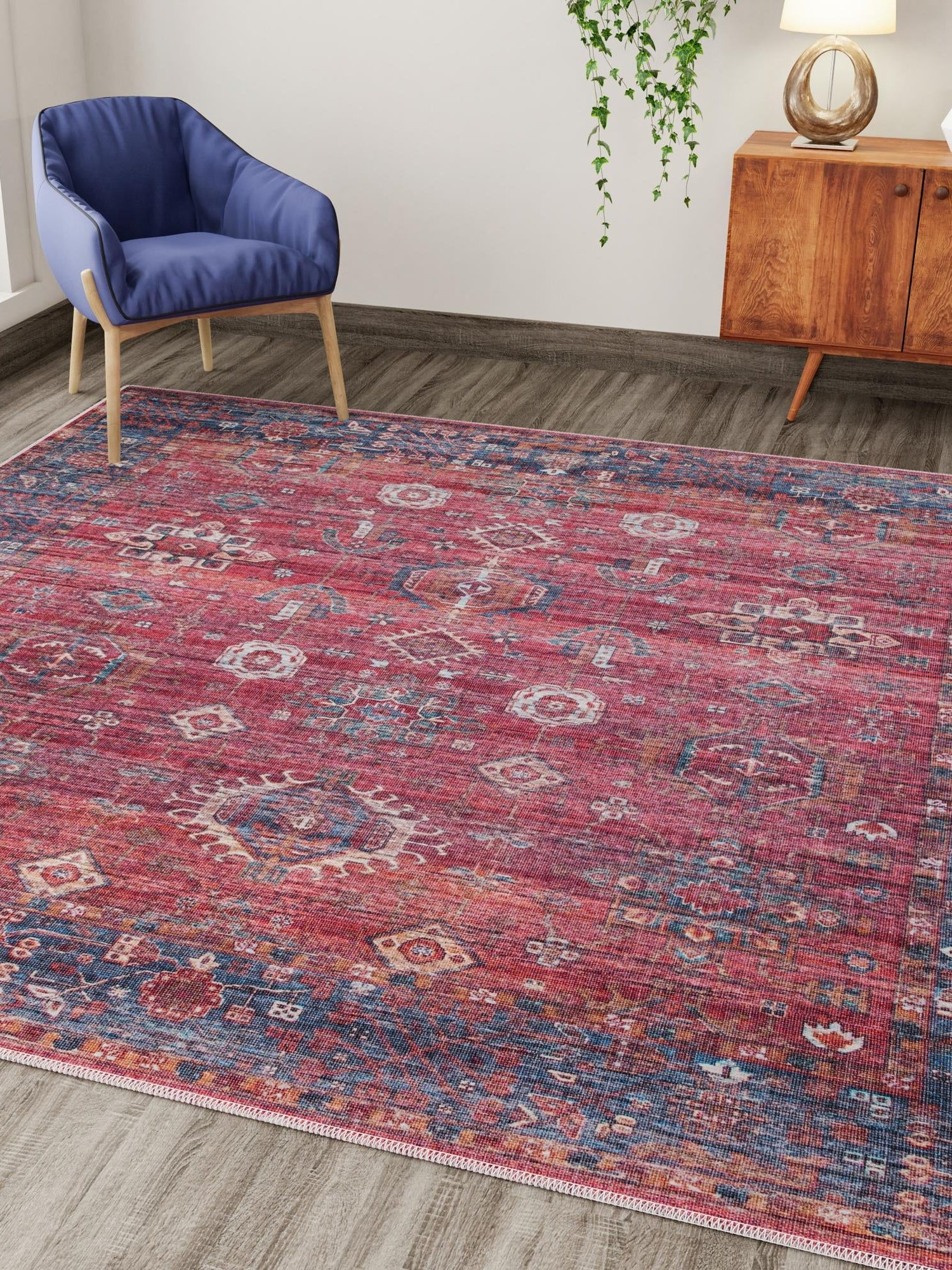 Washable Antique Red 10' 6 x 10' 6 Maahru Square Area Rug Easy to Clean Stain Resistant & Durable Polyester Chenille Carpet for Living, Dining, Bedrooms, Kitchen for Sale at Rug Engine