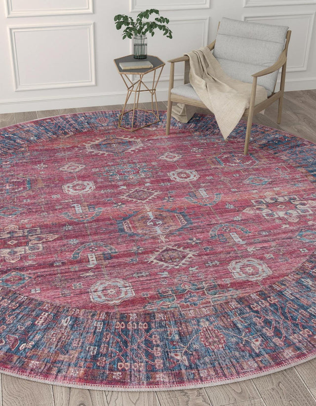 Washable Antique Red 10' 6 x 10' 6 Maahru Round Area Rug Easy to Clean Stain Resistant & Durable Polyester Chenille Carpet for Living, Dining, Bedrooms, Kitchen for Sale at Rug Engine