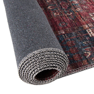 Washable Antique Red 10' 6 x 10' 6 Maahru Round Area Rug Easy to Clean Stain Resistant & Durable Polyester Chenille Carpet for Living, Dining, Bedrooms, Kitchen for Sale at Rug Engine