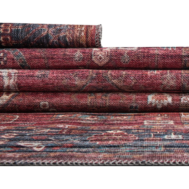 Washable Antique Red 10' 6 x 10' 6 Maahru Round Area Rug Easy to Clean Stain Resistant & Durable Polyester Chenille Carpet for Living, Dining, Bedrooms, Kitchen for Sale at Rug Engine