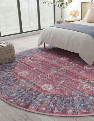 Washable Antique Red 10' 6 x 10' 6 Maahru Round Area Rug Easy to Clean Stain Resistant & Durable Polyester Chenille Carpet for Living, Dining, Bedrooms, Kitchen for Sale at Rug Engine