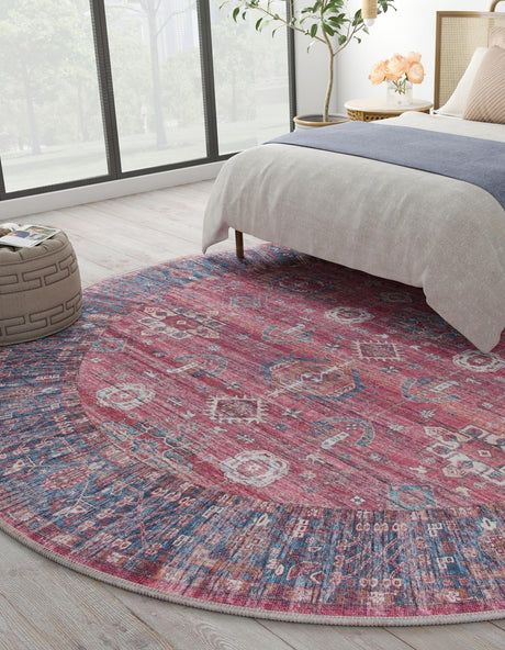 Washable Antique Red 10' 6 x 10' 6 Maahru Round Area Rug Easy to Clean Stain Resistant & Durable Polyester Chenille Carpet for Living, Dining, Bedrooms, Kitchen for Sale at Rug Engine