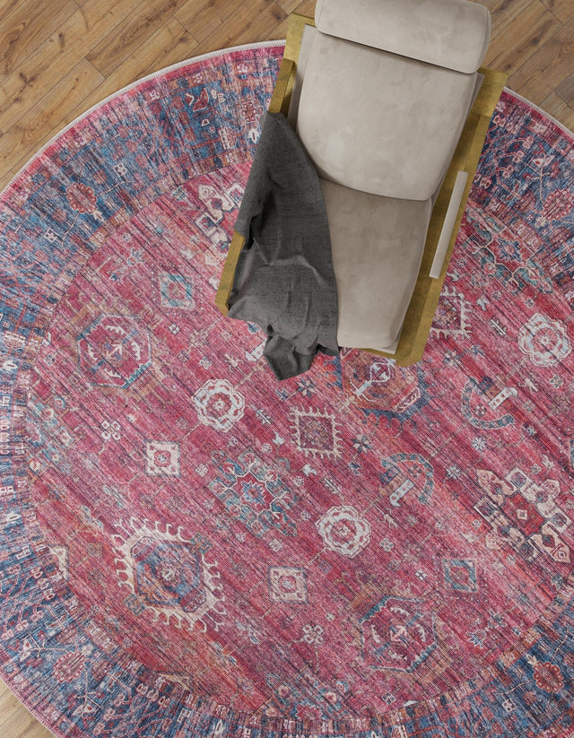 Washable Antique Red 10' 6 x 10' 6 Maahru Round Area Rug Easy to Clean Stain Resistant & Durable Polyester Chenille Carpet for Living, Dining, Bedrooms, Kitchen for Sale at Rug Engine