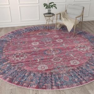 Washable Antique Red 10' 6 x 10' 6 Maahru Round Area Rug Easy to Clean Stain Resistant & Durable Polyester Chenille Carpet for Living, Dining, Bedrooms, Kitchen for Sale at Rug Engine
