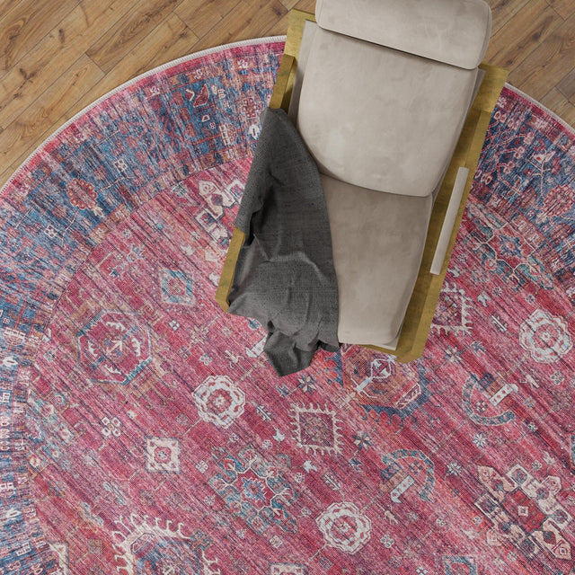 Washable Antique Red 10' 6 x 10' 6 Maahru Round Area Rug Easy to Clean Stain Resistant & Durable Polyester Chenille Carpet for Living, Dining, Bedrooms, Kitchen for Sale at Rug Engine