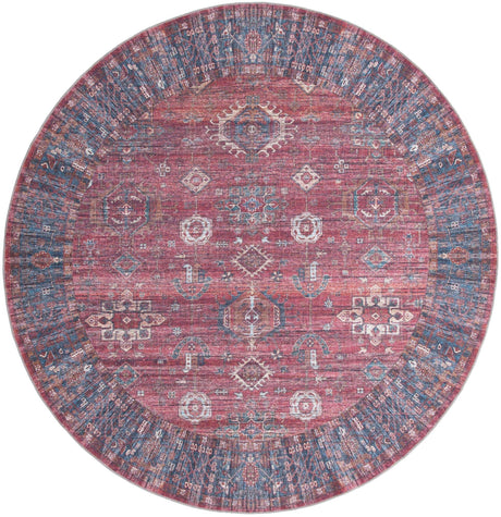 Washable Antique Red 10' 6 x 10' 6 Maahru Round Area Rug Easy to Clean Stain Resistant & Durable Polyester Chenille Carpet for Living, Dining, Bedrooms, Kitchen for Sale at Rug Engine