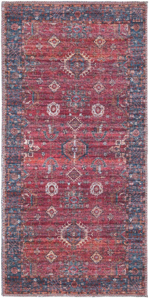 Washable Antique Red 2' x 4' 1 Maahru Runner Area Rug Easy to Clean Stain Resistant & Durable Polyester Chenille Carpet for Living, Dining, Bedrooms, Kitchen for Sale at Rug Engine
