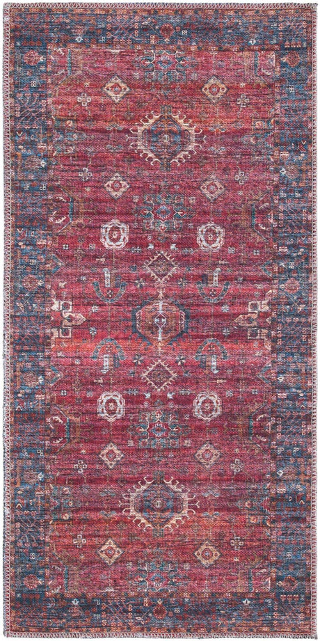 Washable Antique Red 2' x 4' 1 Maahru Runner Area Rug Easy to Clean Stain Resistant & Durable Polyester Chenille Carpet for Living, Dining, Bedrooms, Kitchen for Sale at Rug Engine