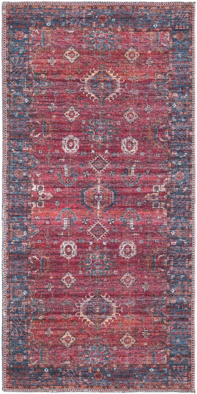 Washable Antique Red 2' x 4' 1 Maahru Runner Area Rug Easy to Clean Stain Resistant & Durable Polyester Chenille Carpet for Living, Dining, Bedrooms, Kitchen for Sale at Rug Engine