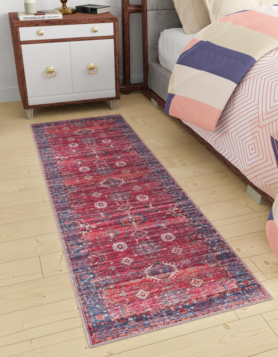 Washable Antique Red 2' x 8' Maahru Runner Area Rug Easy to Clean Stain Resistant & Durable Polyester Chenille Carpet for Living, Dining, Bedrooms, Kitchen for Sale at Rug Engine