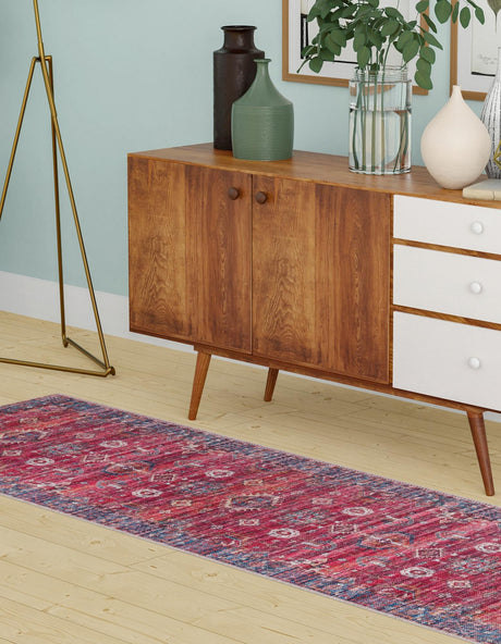 Washable Antique Red 2' 7 x 13' 1 Maahru Runner Area Rug Easy to Clean Stain Resistant & Durable Polyester Chenille Carpet for Living, Dining, Bedrooms, Kitchen for Sale at Rug Engine