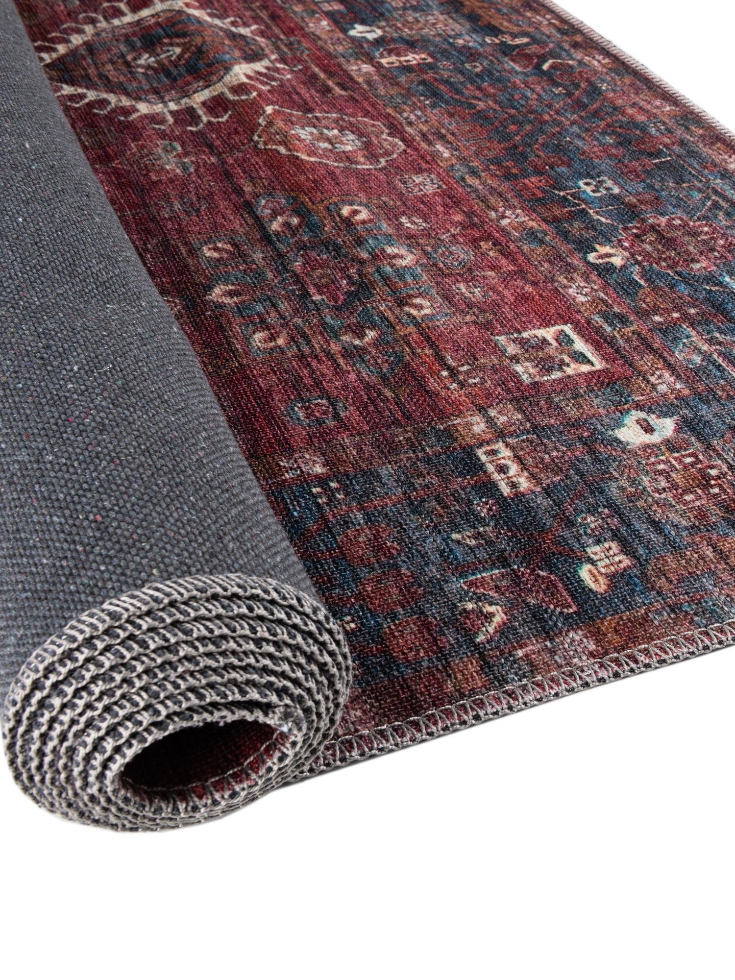 Washable Antique Red 2' 7 x 13' 1 Maahru Runner Area Rug Easy to Clean Stain Resistant & Durable Polyester Chenille Carpet for Living, Dining, Bedrooms, Kitchen for Sale at Rug Engine