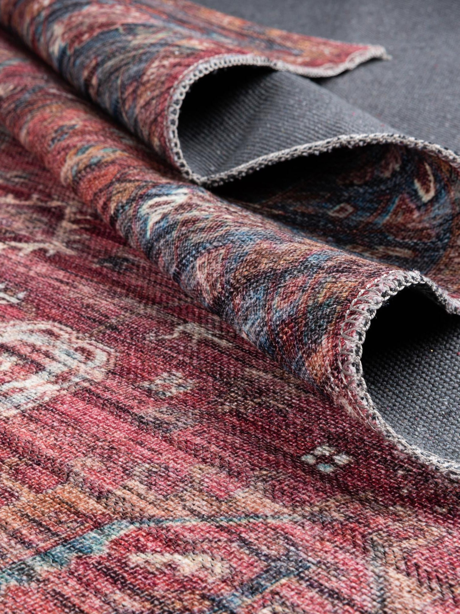 Washable Antique Red 2' x 8' Maahru Runner Area Rug Easy to Clean Stain Resistant & Durable Polyester Chenille Carpet for Living, Dining, Bedrooms, Kitchen for Sale at Rug Engine