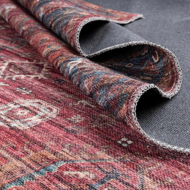 Washable Antique Red 2' x 8' Maahru Runner Area Rug Easy to Clean Stain Resistant & Durable Polyester Chenille Carpet for Living, Dining, Bedrooms, Kitchen for Sale at Rug Engine