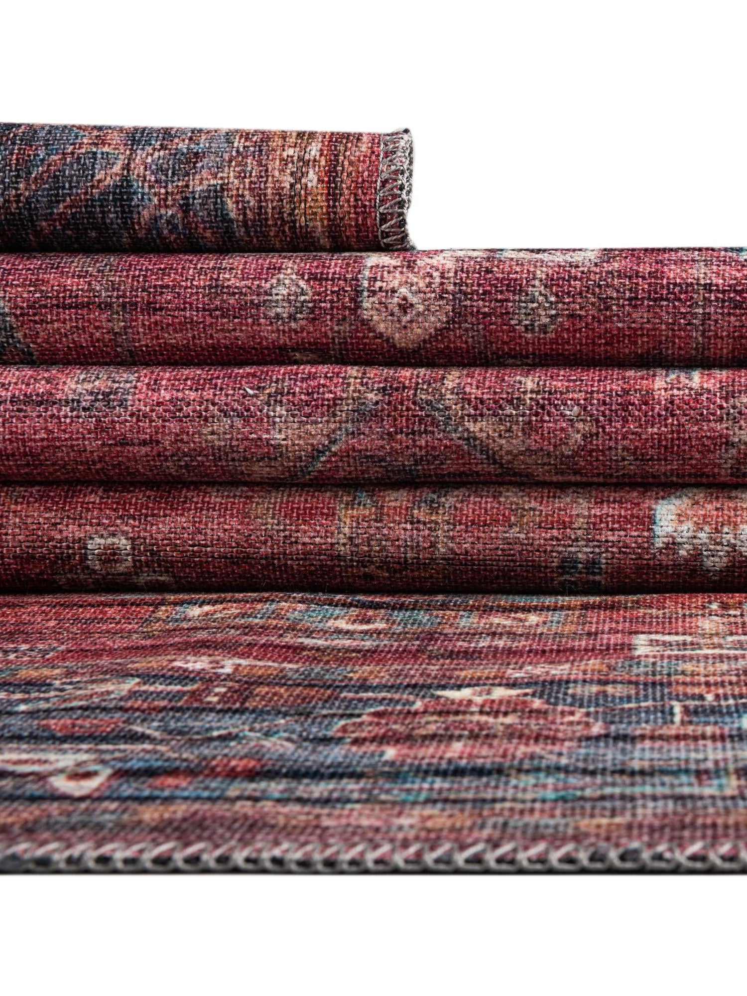 Washable Antique Red 2' x 6' 1 Maahru Runner Area Rug Easy to Clean Stain Resistant & Durable Polyester Chenille Carpet for Living, Dining, Bedrooms, Kitchen for Sale at Rug Engine