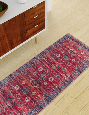 Washable Antique Red 2' x 8' Maahru Runner Area Rug Easy to Clean Stain Resistant & Durable Polyester Chenille Carpet for Living, Dining, Bedrooms, Kitchen for Sale at Rug Engine