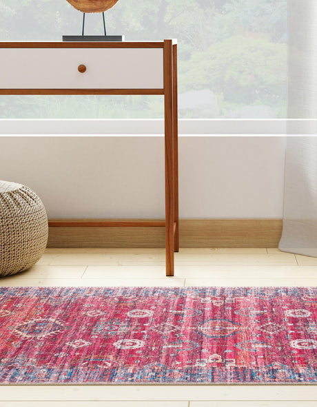 Washable Antique Red 2' 7 x 13' 1 Maahru Runner Area Rug Easy to Clean Stain Resistant & Durable Polyester Chenille Carpet for Living, Dining, Bedrooms, Kitchen for Sale at Rug Engine