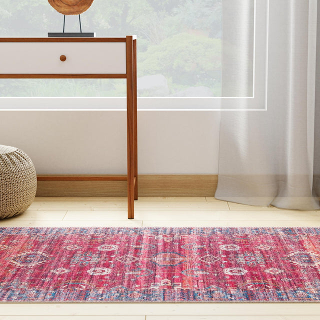 Washable Antique Red 2' x 6' 1 Maahru Runner Area Rug Easy to Clean Stain Resistant & Durable Polyester Chenille Carpet for Living, Dining, Bedrooms, Kitchen for Sale at Rug Engine