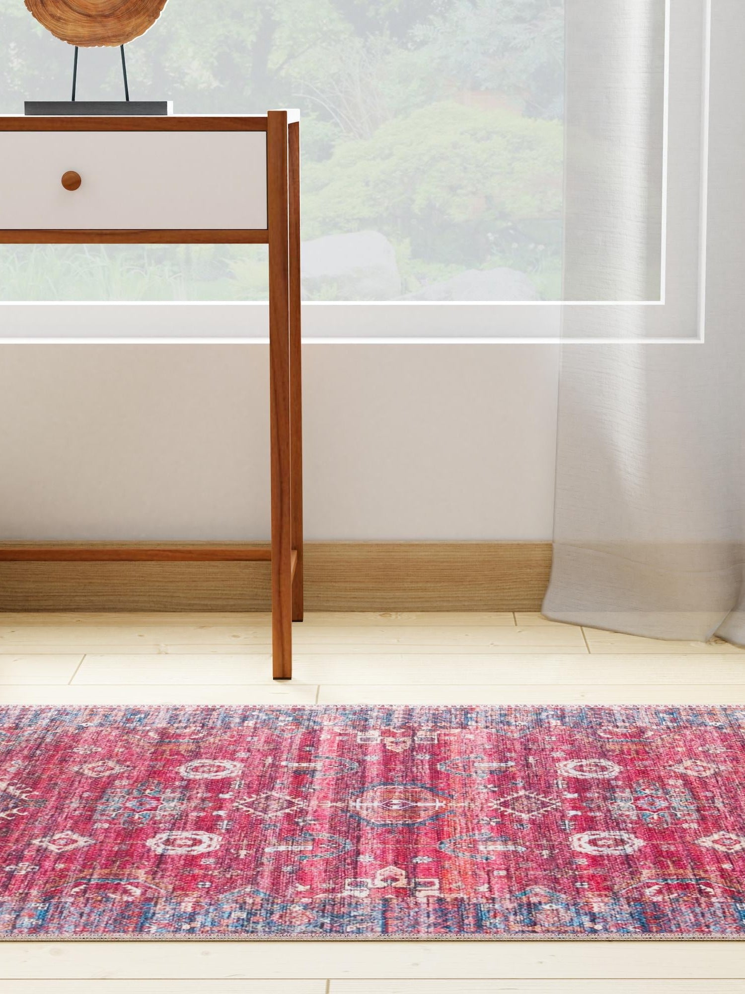 Washable Antique Red 2' 7 x 13' 1 Maahru Runner Area Rug Easy to Clean Stain Resistant & Durable Polyester Chenille Carpet for Living, Dining, Bedrooms, Kitchen for Sale at Rug Engine