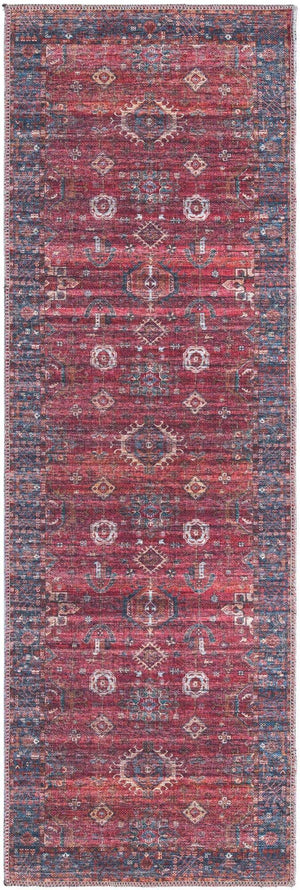 Washable Antique Red 2' x 6' 1 Maahru Runner Area Rug Easy to Clean Stain Resistant & Durable Polyester Chenille Carpet for Living, Dining, Bedrooms, Kitchen for Sale at Rug Engine