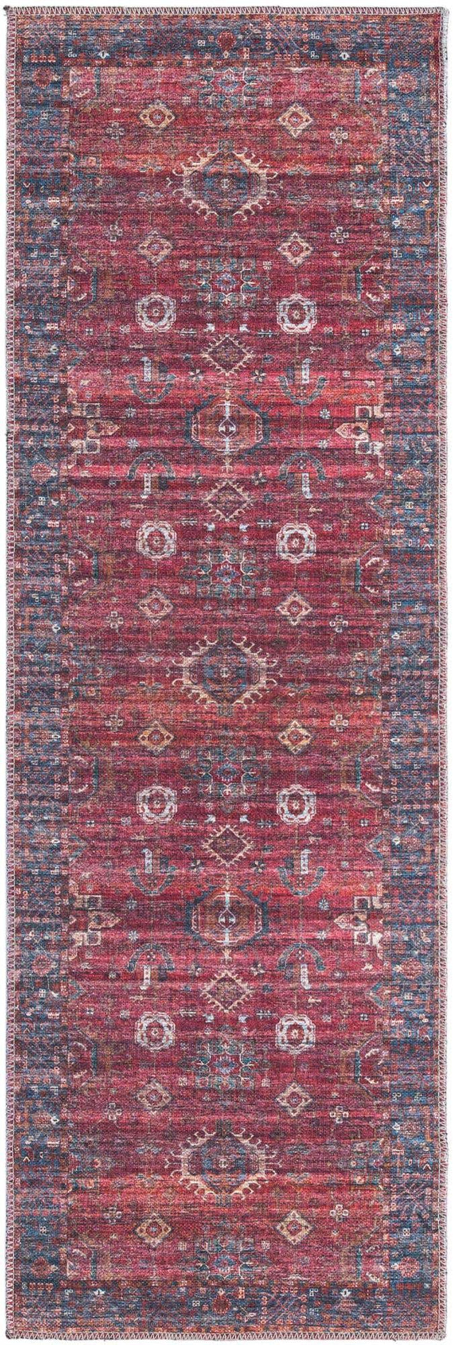 Washable Antique Red 2' x 6' 1 Maahru Runner Area Rug Easy to Clean Stain Resistant & Durable Polyester Chenille Carpet for Living, Dining, Bedrooms, Kitchen for Sale at Rug Engine