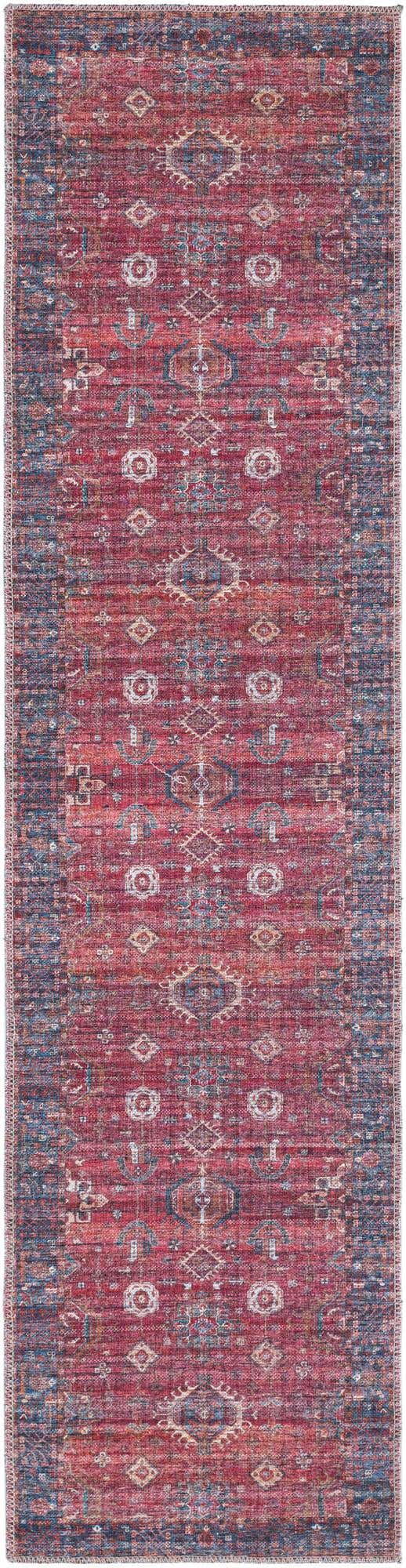 Washable Antique Red 2' x 8' Maahru Runner Area Rug Easy to Clean Stain Resistant & Durable Polyester Chenille Carpet for Living, Dining, Bedrooms, Kitchen for Sale at Rug Engine