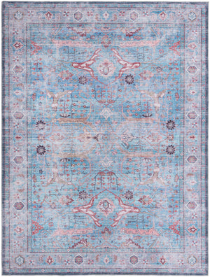 Washable Blue 9' 2 x 12' Maahru Rectangle Area Rug Easy to Clean Stain Resistant & Durable Polyester Chenille Carpet for Living, Dining, Bedrooms, Kitchen for Sale at Rug Engine