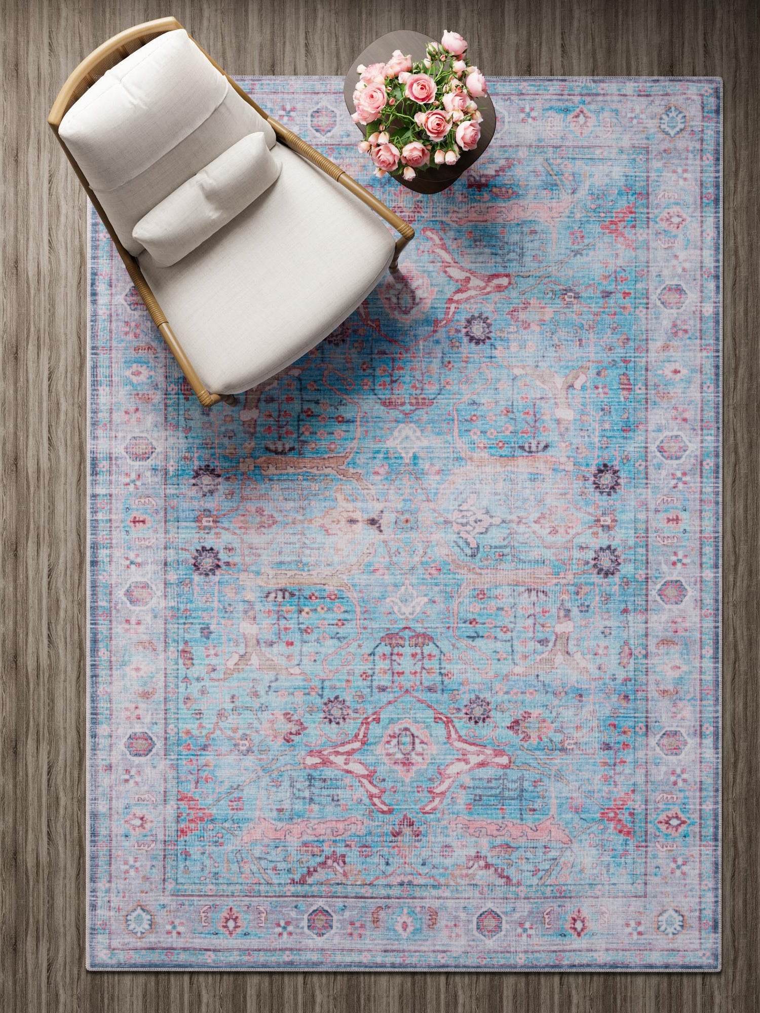 Washable Blue 7' 3 x 10' Maahru Rectangle Area Rug Easy to Clean Stain Resistant & Durable Polyester Chenille Carpet for Living, Dining, Bedrooms, Kitchen for Sale at Rug Engine
