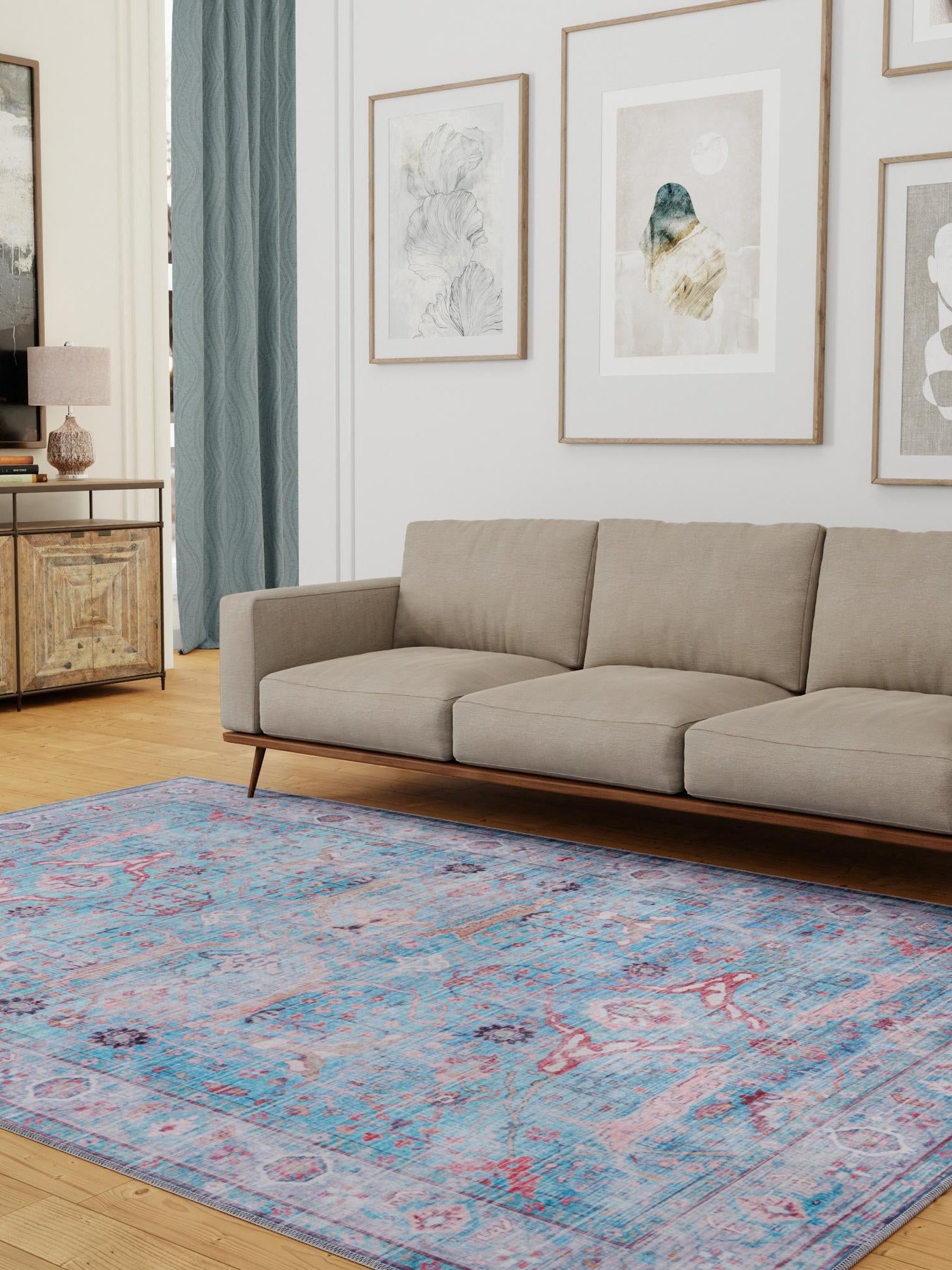 Washable Blue 7' 10 x 10' Maahru Rectangle Area Rug Easy to Clean Stain Resistant & Durable Polyester Chenille Carpet for Living, Dining, Bedrooms, Kitchen for Sale at Rug Engine