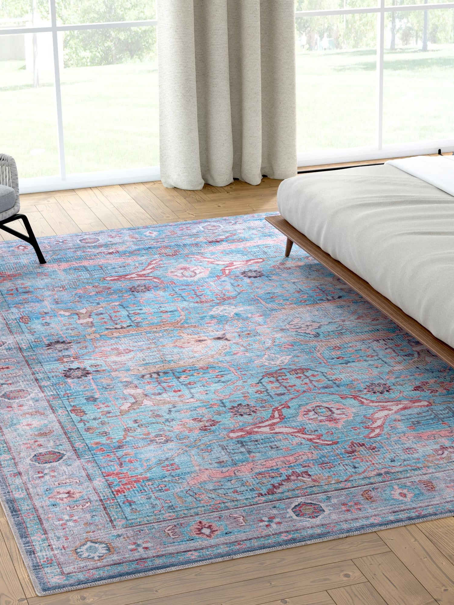 Washable Blue 10' 6 x 13' 1 Maahru Rectangle Area Rug Easy to Clean Stain Resistant & Durable Polyester Chenille Carpet for Living, Dining, Bedrooms, Kitchen for Sale at Rug Engine