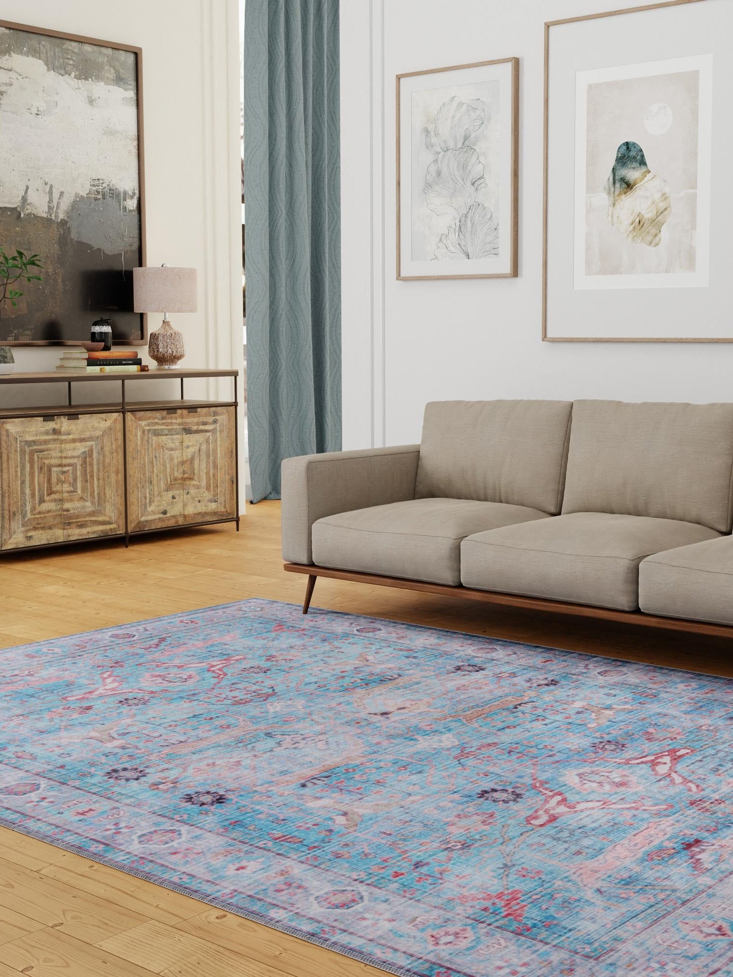 Washable Blue 7' 10 x 10' Maahru Rectangle Area Rug Easy to Clean Stain Resistant & Durable Polyester Chenille Carpet for Living, Dining, Bedrooms, Kitchen for Sale at Rug Engine