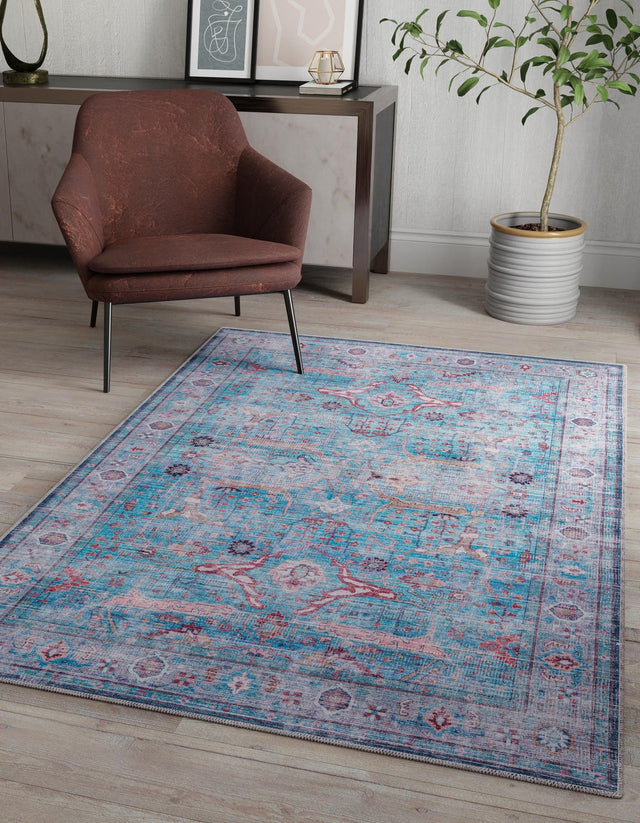 Washable Blue 4' 1 x 6' 1 Maahru Rectangle Area Rug Easy to Clean Stain Resistant & Durable Polyester Chenille Carpet for Living, Dining, Bedrooms, Kitchen for Sale at Rug Engine