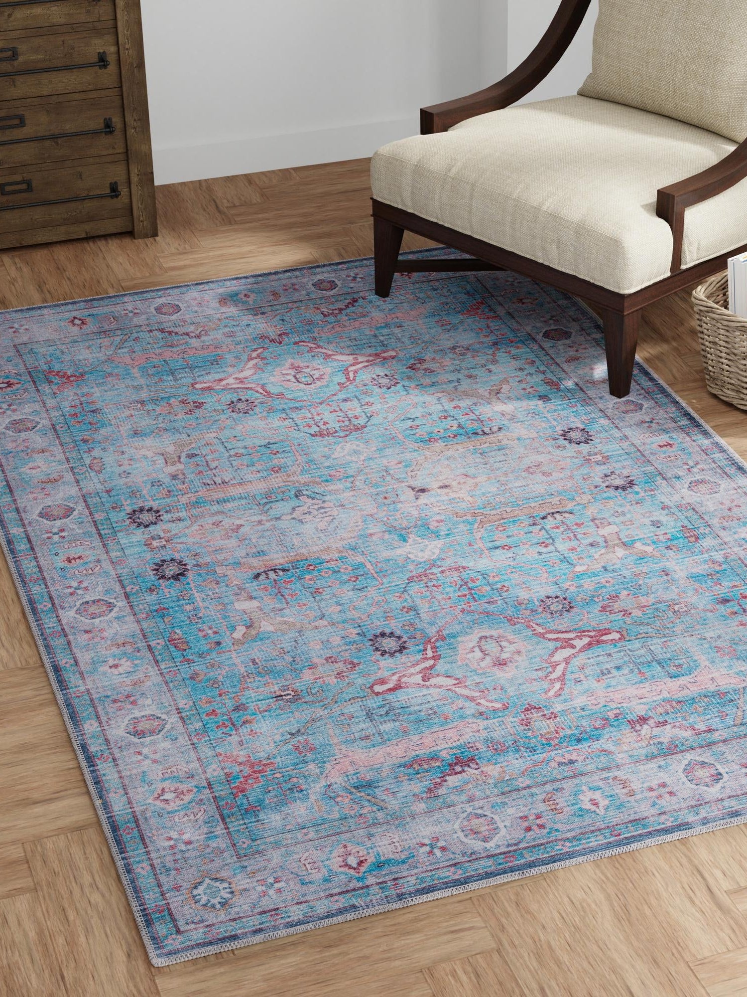 Washable Blue 7' 10 x 10' Maahru Rectangle Area Rug Easy to Clean Stain Resistant & Durable Polyester Chenille Carpet for Living, Dining, Bedrooms, Kitchen for Sale at Rug Engine