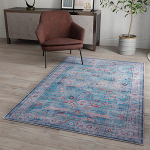 Washable Blue 10' 6 x 13' 1 Maahru Rectangle Area Rug Easy to Clean Stain Resistant & Durable Polyester Chenille Carpet for Living, Dining, Bedrooms, Kitchen for Sale at Rug Engine