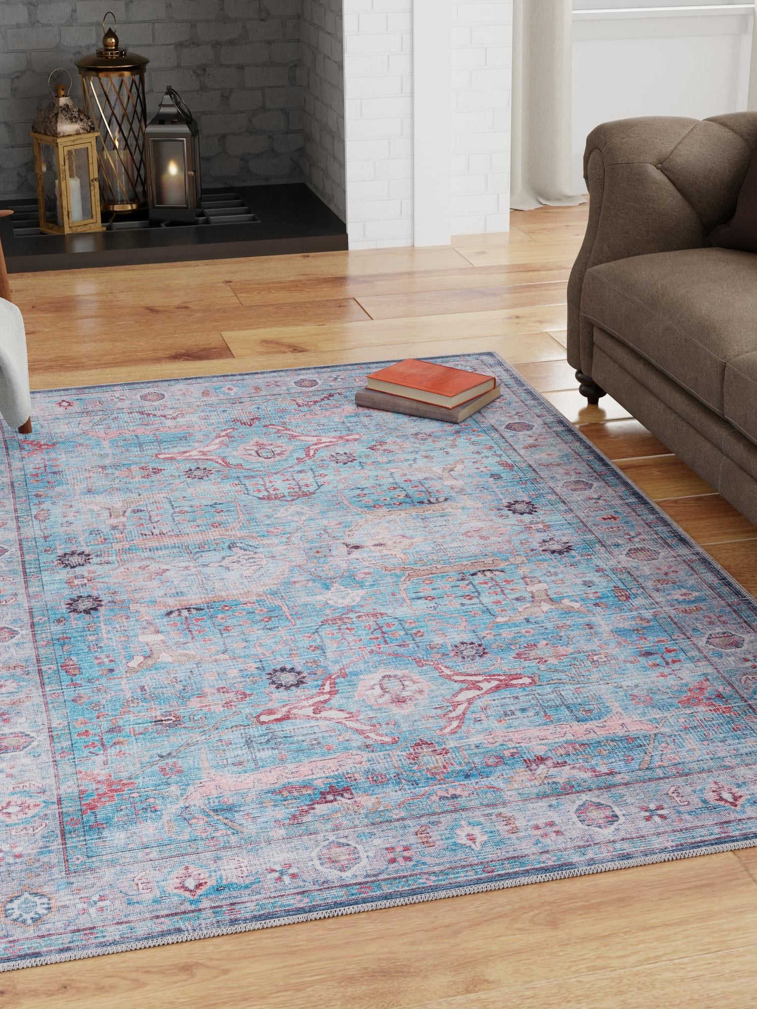 Washable Blue 10' 6 x 13' 1 Maahru Rectangle Area Rug Easy to Clean Stain Resistant & Durable Polyester Chenille Carpet for Living, Dining, Bedrooms, Kitchen for Sale at Rug Engine