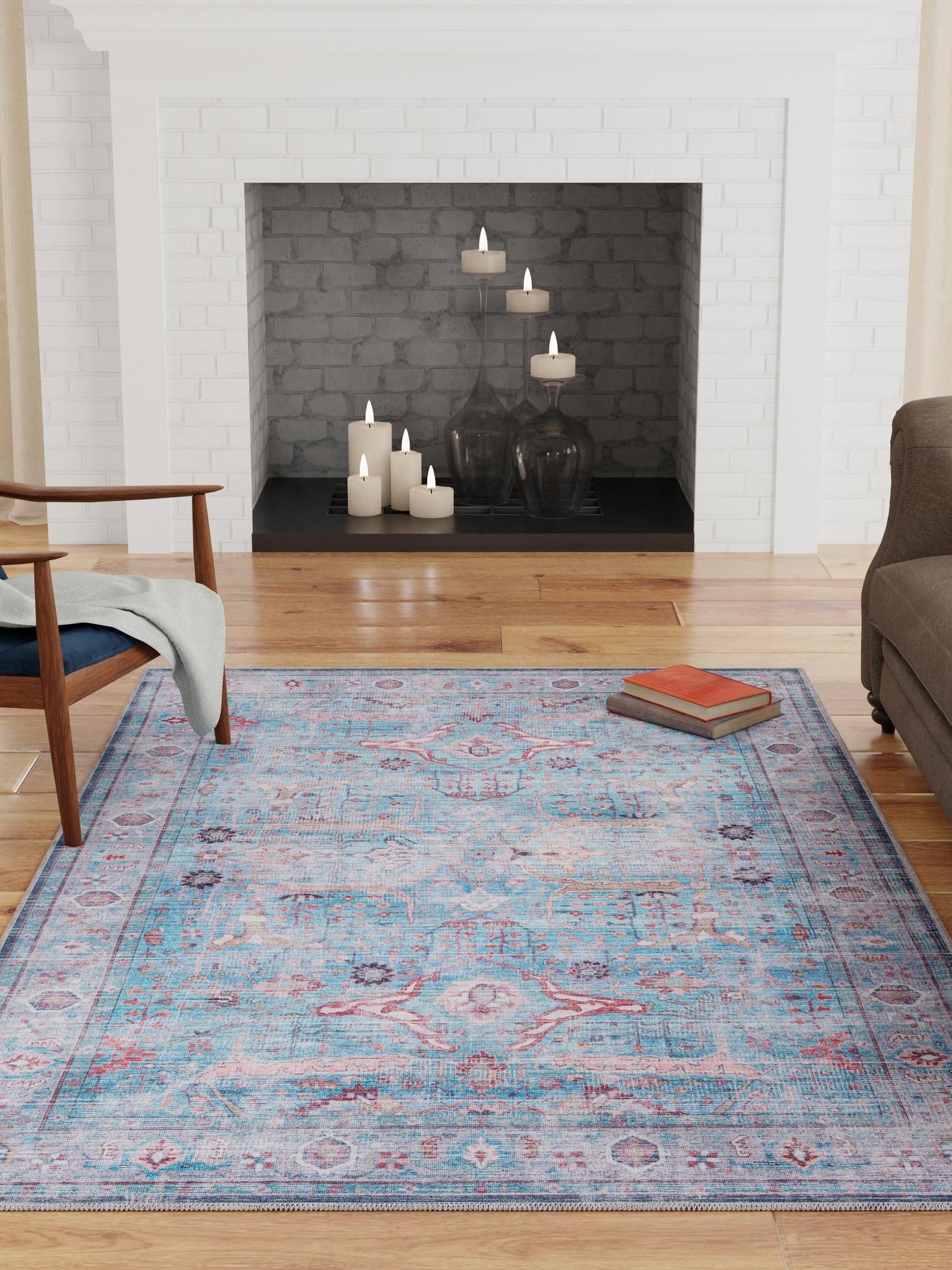 Washable Blue 10' 6 x 13' 1 Maahru Rectangle Area Rug Easy to Clean Stain Resistant & Durable Polyester Chenille Carpet for Living, Dining, Bedrooms, Kitchen for Sale at Rug Engine