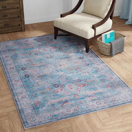 Washable Blue 7' 10 x 10' Maahru Rectangle Area Rug Easy to Clean Stain Resistant & Durable Polyester Chenille Carpet for Living, Dining, Bedrooms, Kitchen for Sale at Rug Engine