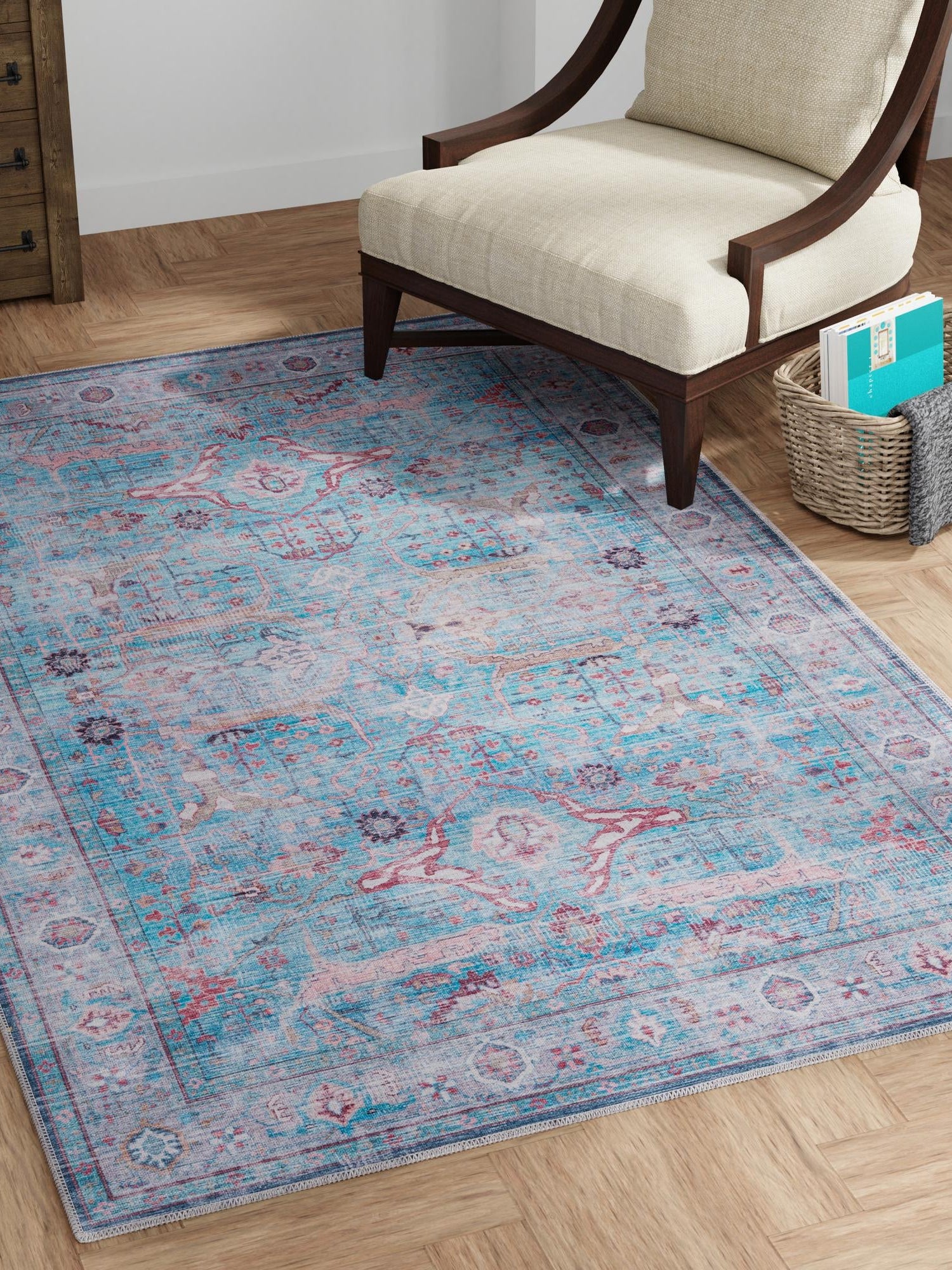 Washable Blue 10' 6 x 13' 1 Maahru Rectangle Area Rug Easy to Clean Stain Resistant & Durable Polyester Chenille Carpet for Living, Dining, Bedrooms, Kitchen for Sale at Rug Engine