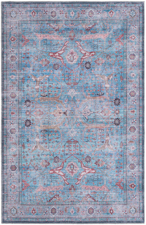 Washable Blue 5' 3 x 8' Maahru Rectangle Area Rug Easy to Clean Stain Resistant & Durable Polyester Chenille Carpet for Living, Dining, Bedrooms, Kitchen for Sale at Rug Engine