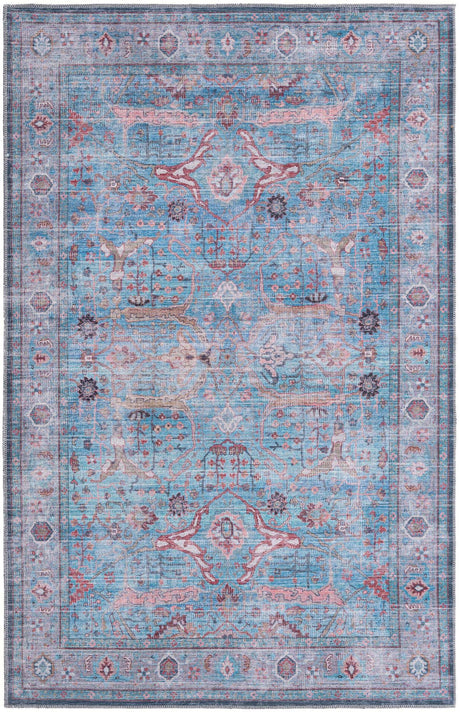 Washable Blue 5' 3 x 8' Maahru Rectangle Area Rug Easy to Clean Stain Resistant & Durable Polyester Chenille Carpet for Living, Dining, Bedrooms, Kitchen for Sale at Rug Engine