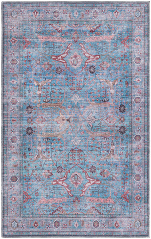 Washable Blue 4' 1 x 6' 1 Maahru Rectangle Area Rug Easy to Clean Stain Resistant & Durable Polyester Chenille Carpet for Living, Dining, Bedrooms, Kitchen for Sale at Rug Engine